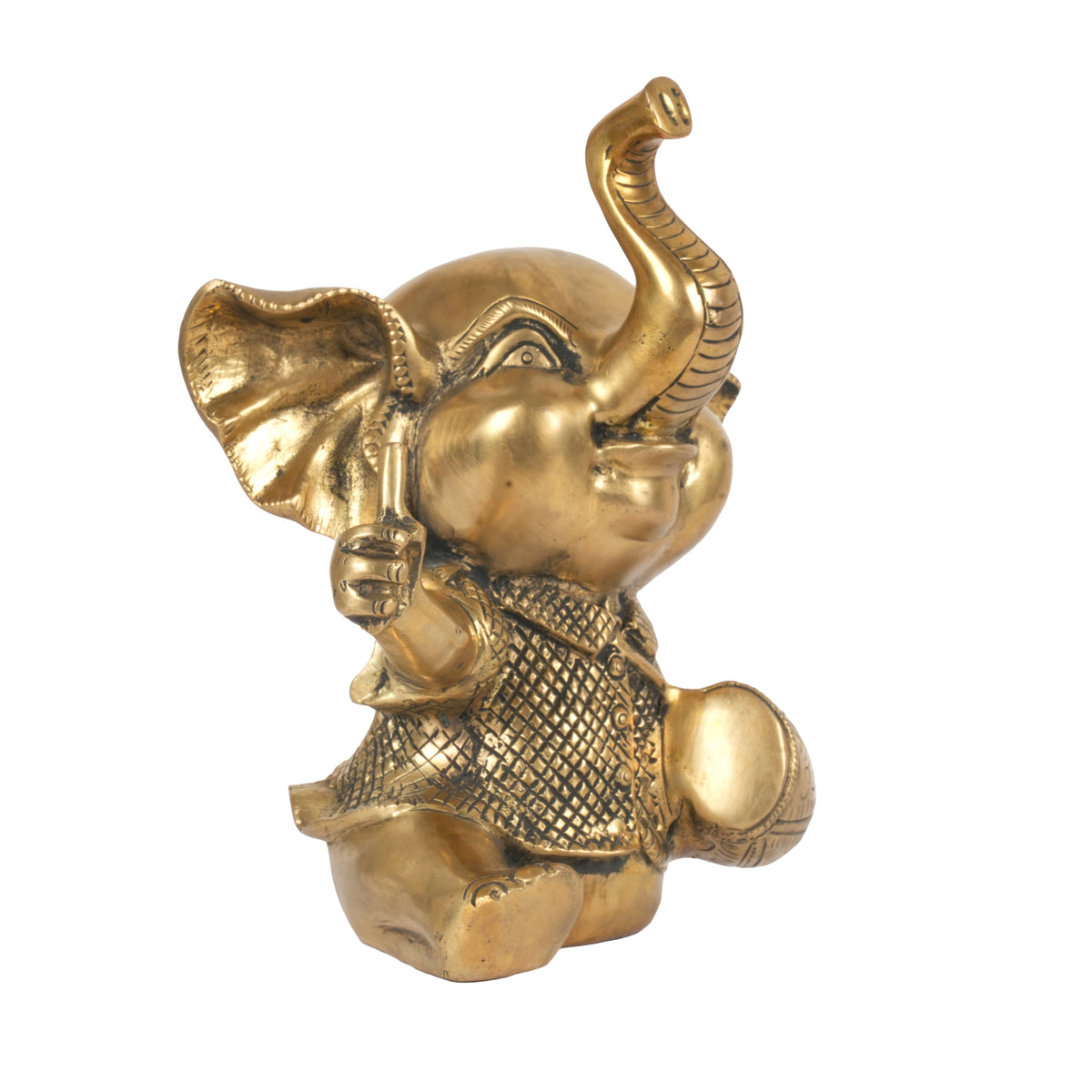 Handcrafted Traditional Brass Elephant Playing Dholak | Festive Musical Figurine