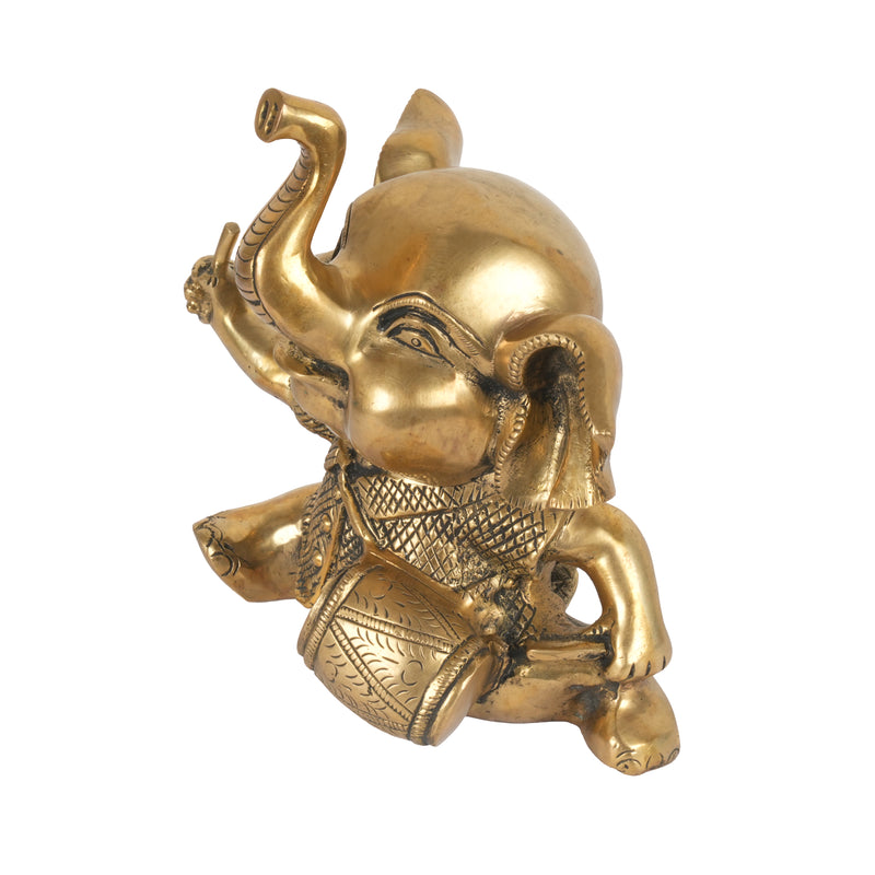 Handcrafted Traditional Brass Elephant Playing Dholak | Festive Musical Figurine