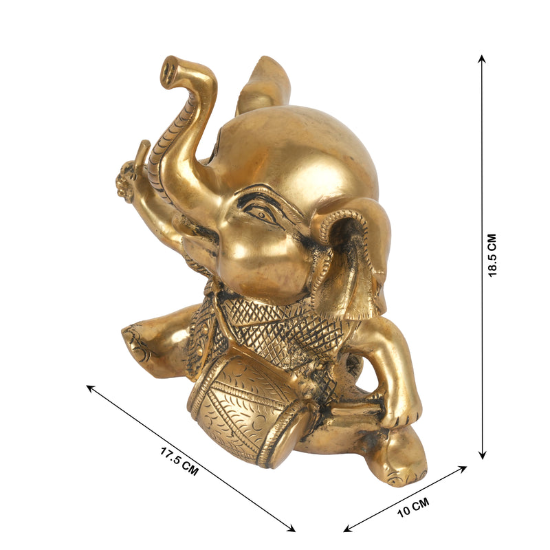 Handcrafted Traditional Brass Elephant Playing Dholak | Festive Musical Figurine