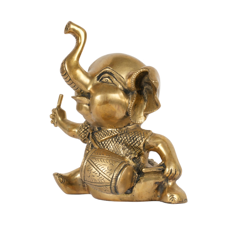 Handcrafted Traditional Brass Elephant Playing Dholak | Festive Musical Figurine