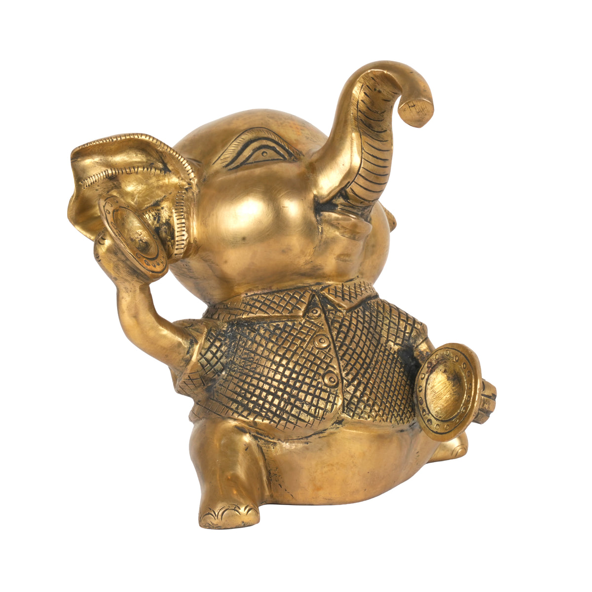 Handcrafted Traditional Brass Elephant Playing Manjira | Festive Musical Figurine