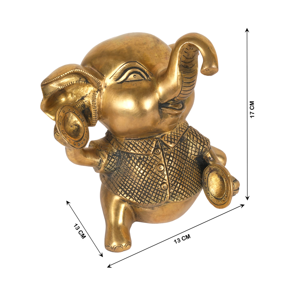 Handcrafted Traditional Brass Elephant Playing Manjira | Festive Musical Figurine