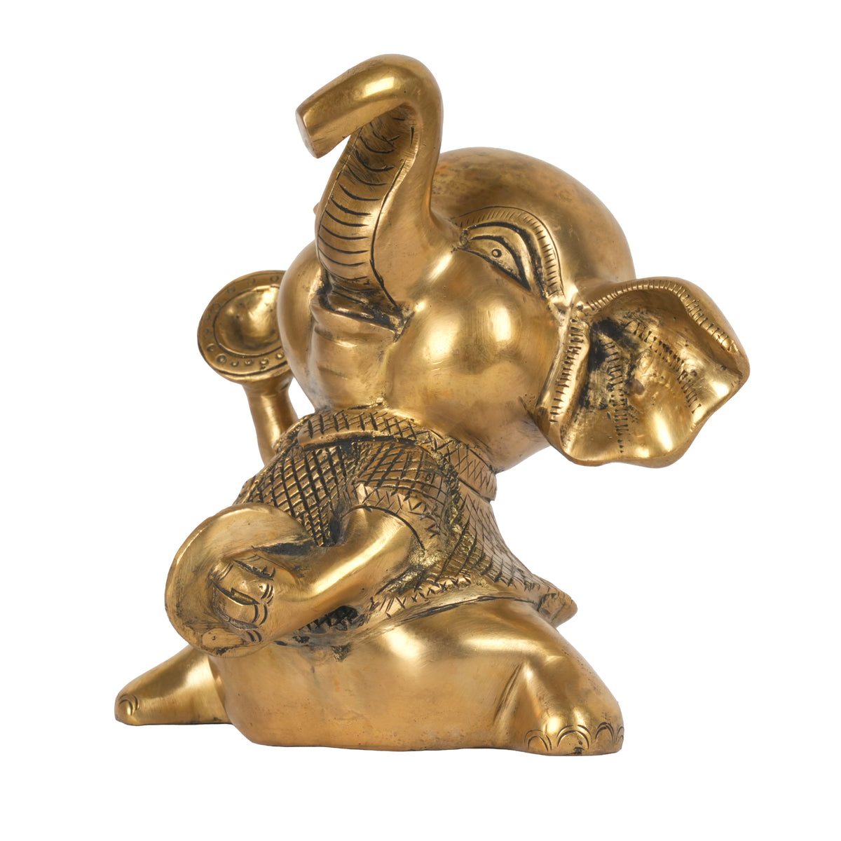 Handcrafted Traditional Brass Elephant Playing Manjira | Festive Musical Figurine