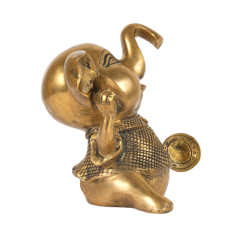 Handcrafted Traditional Brass Elephant Playing Manjira | Festive Musical Figurine