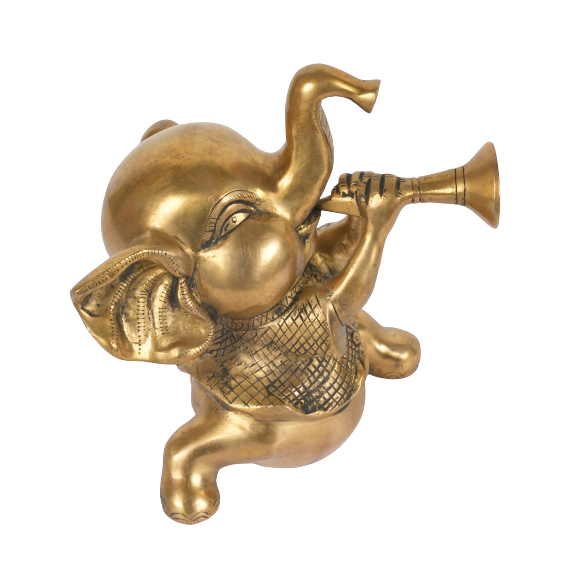 Handcrafted Traditional Brass Elephant Playing Trumpet | Festive Musical Figurine