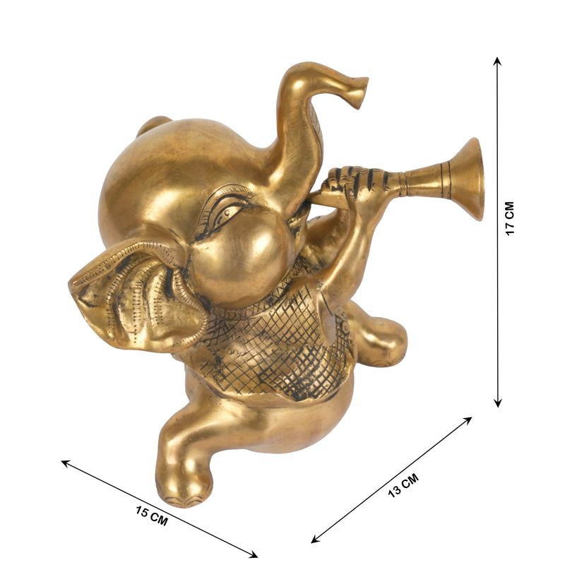 Handcrafted Traditional Brass Elephant Playing Trumpet | Festive Musical Figurine