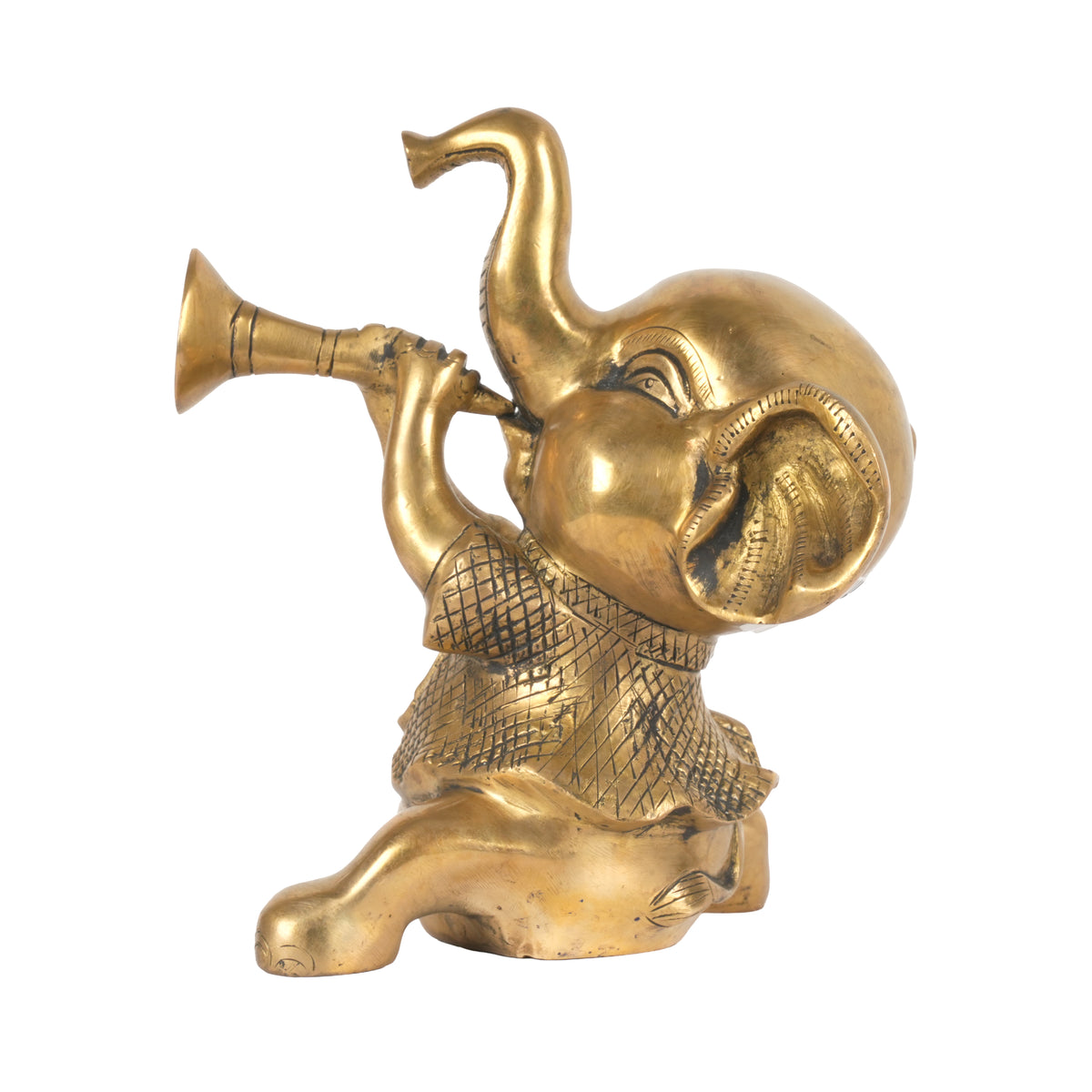 Handcrafted Traditional Brass Elephant Playing Trumpet | Festive Musical Figurine