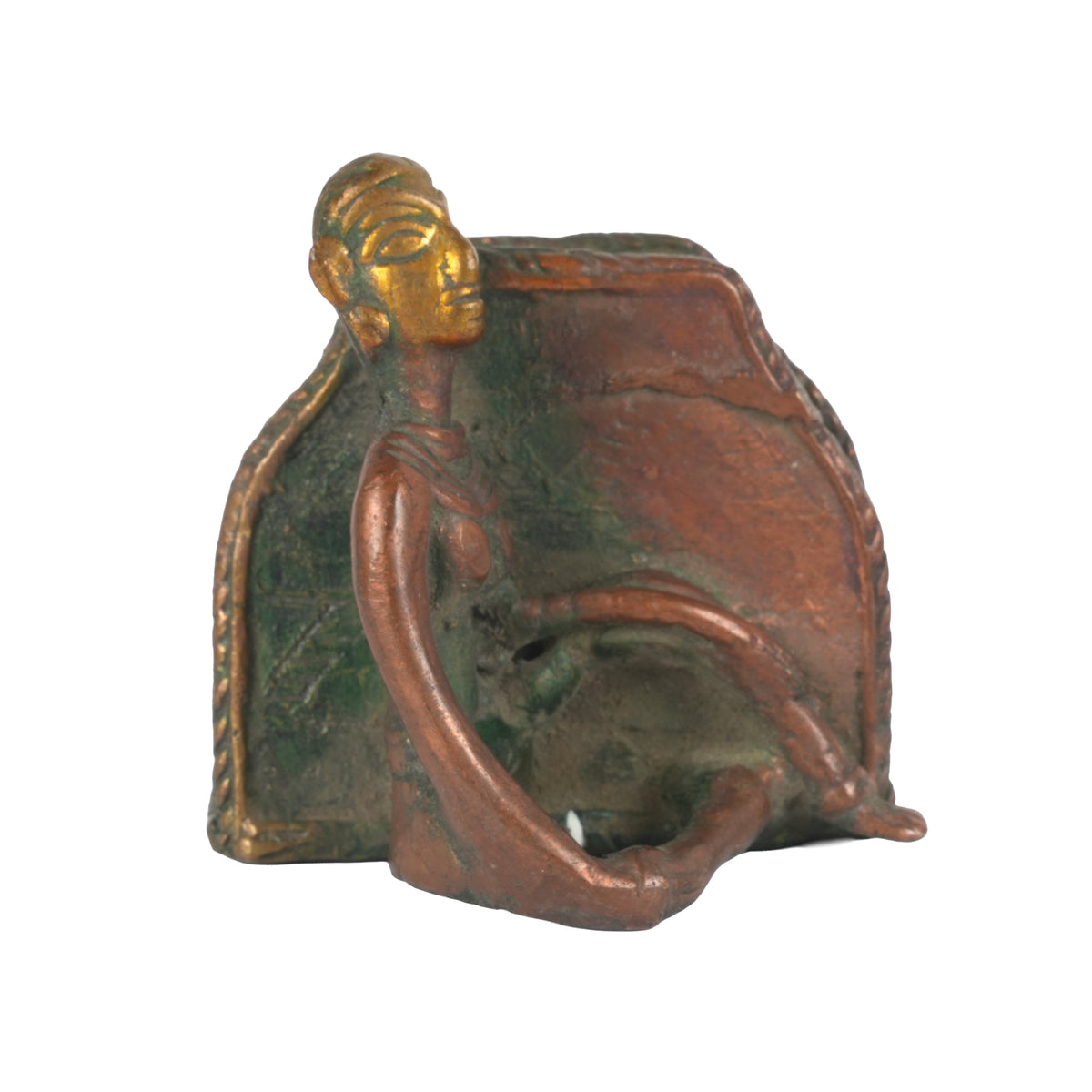 Handcrafted Dhokra Brass Business Card Holder | Antique Tribal Figurine Desk Organizer