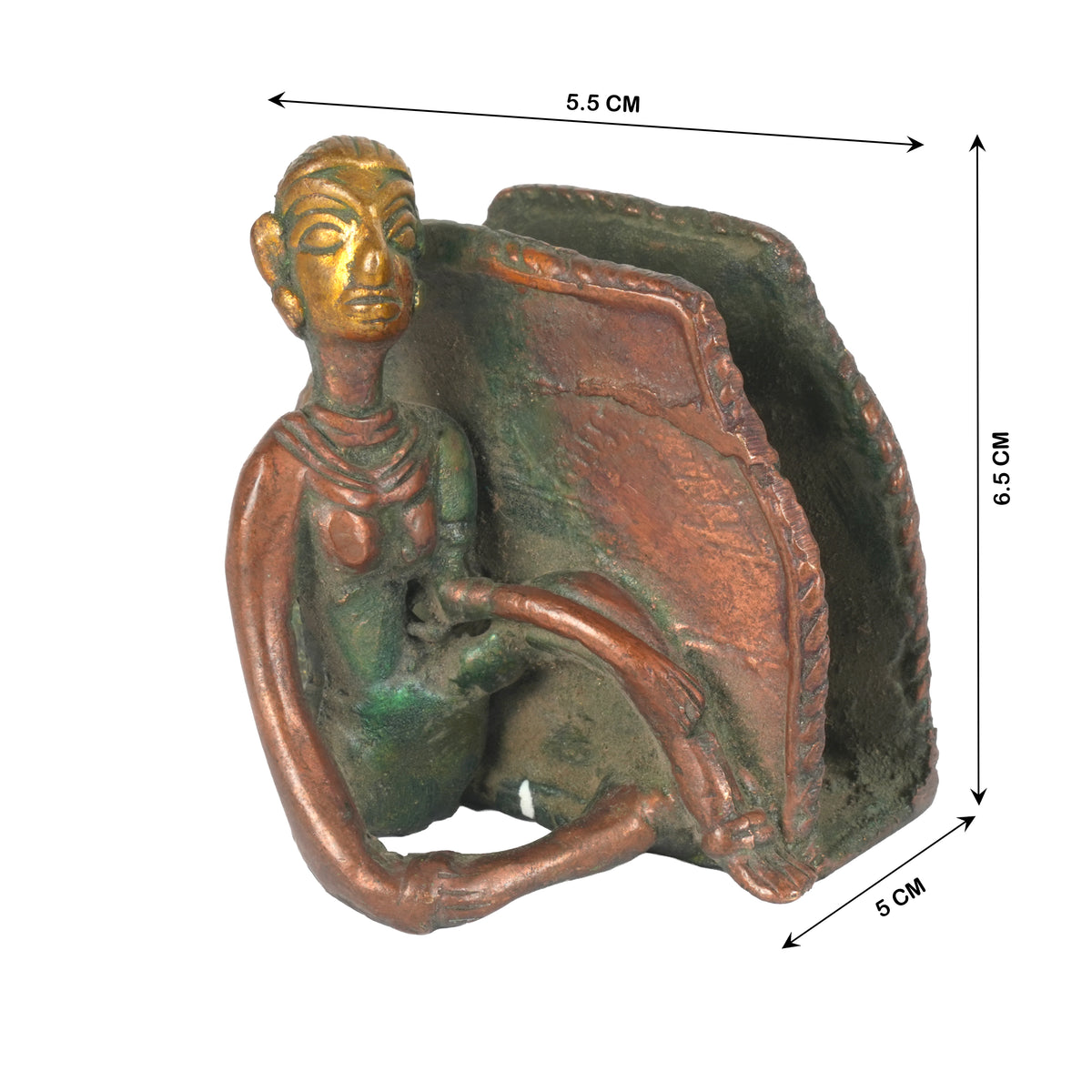 Handcrafted Dhokra Brass Business Card Holder | Antique Tribal Figurine Desk Organizer