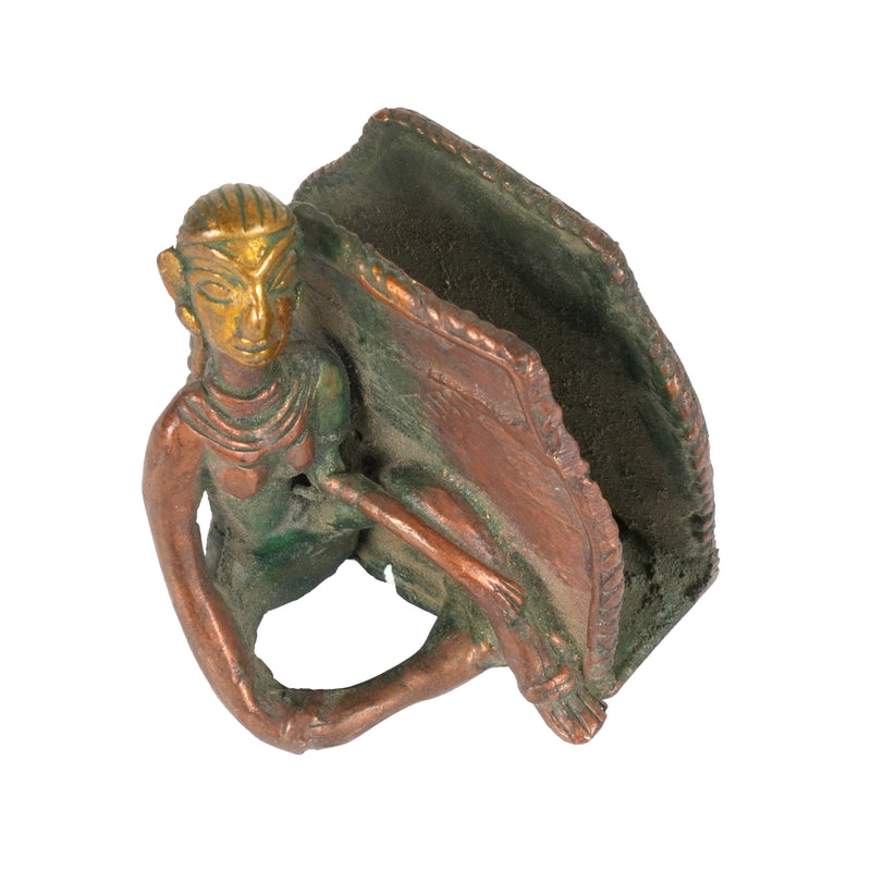 Handcrafted Dhokra Brass Business Card Holder | Antique Tribal Figurine Desk Organizer
