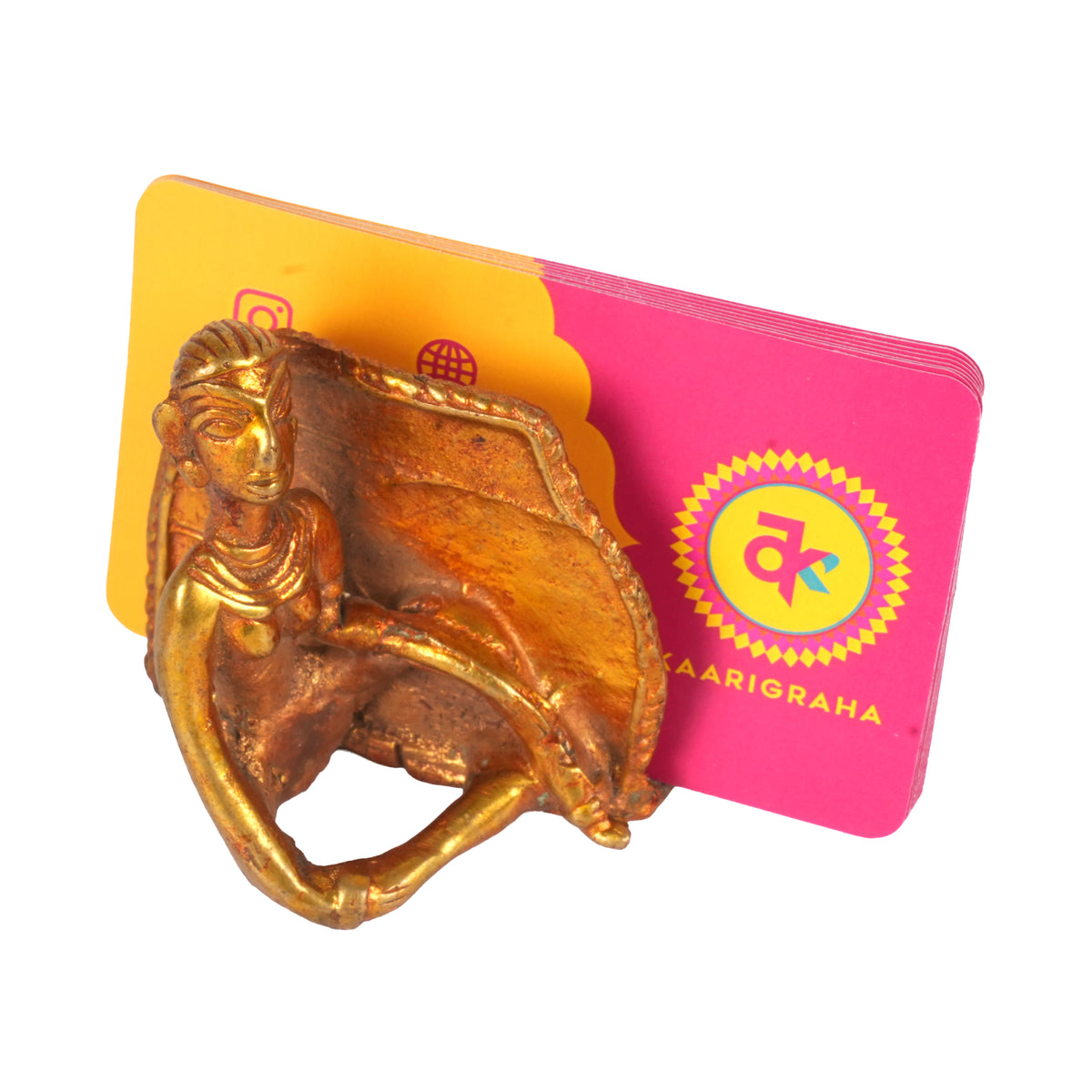 Handcrafted Dhokra Brass Business Card Holder | Antique Tribal Figurine Desk Organizer