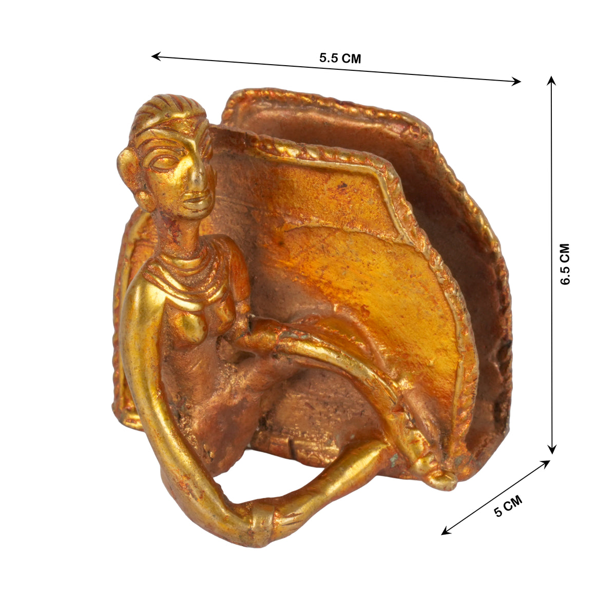 Handcrafted Dhokra Brass Business Card Holder | Antique Tribal Figurine Desk Organizer