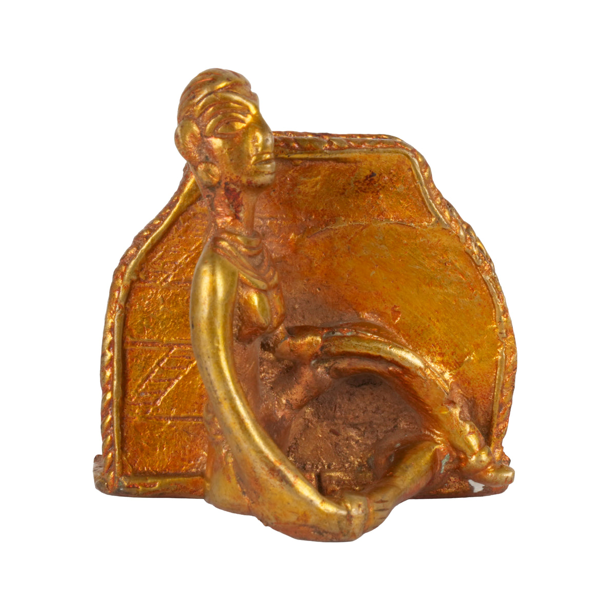 Handcrafted Dhokra Brass Business Card Holder | Antique Tribal Figurine Desk Organizer