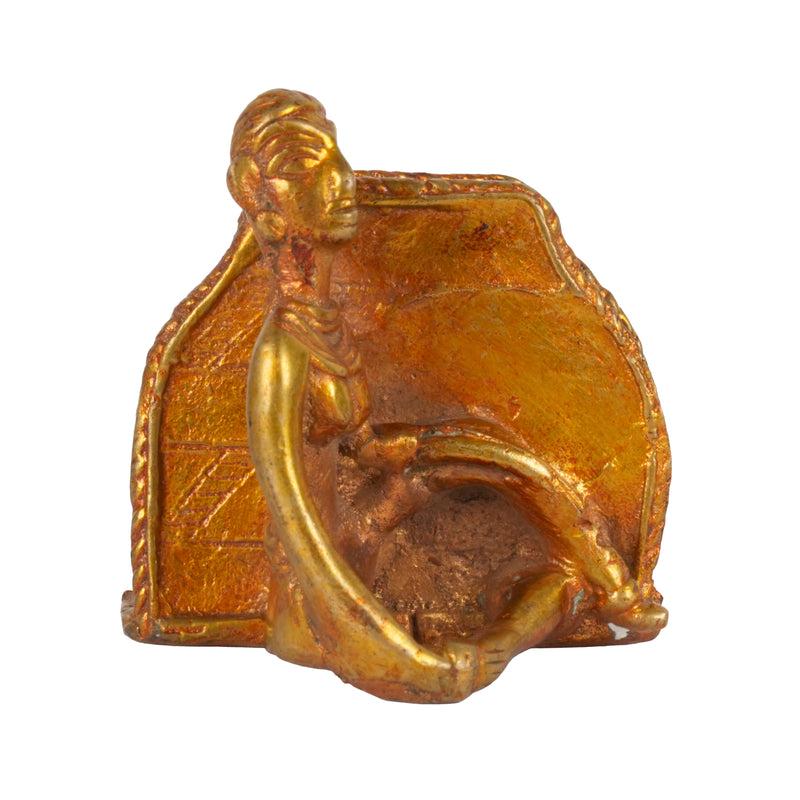 Handcrafted Dhokra Brass Business Card Holder | Antique Tribal Figurine Desk Organizer