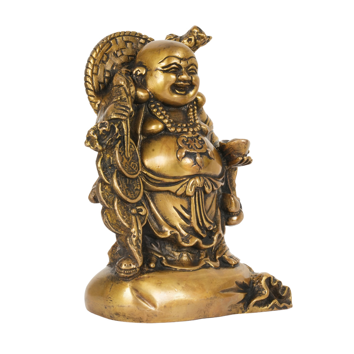 Handcrafted Traditional Brass Laughing Buddha | Prosperity Wealth Sack Figurine