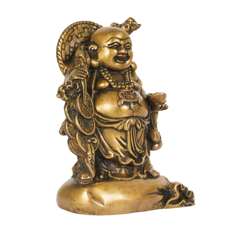 Handcrafted Traditional Brass Laughing Buddha | Prosperity Wealth Sack Figurine