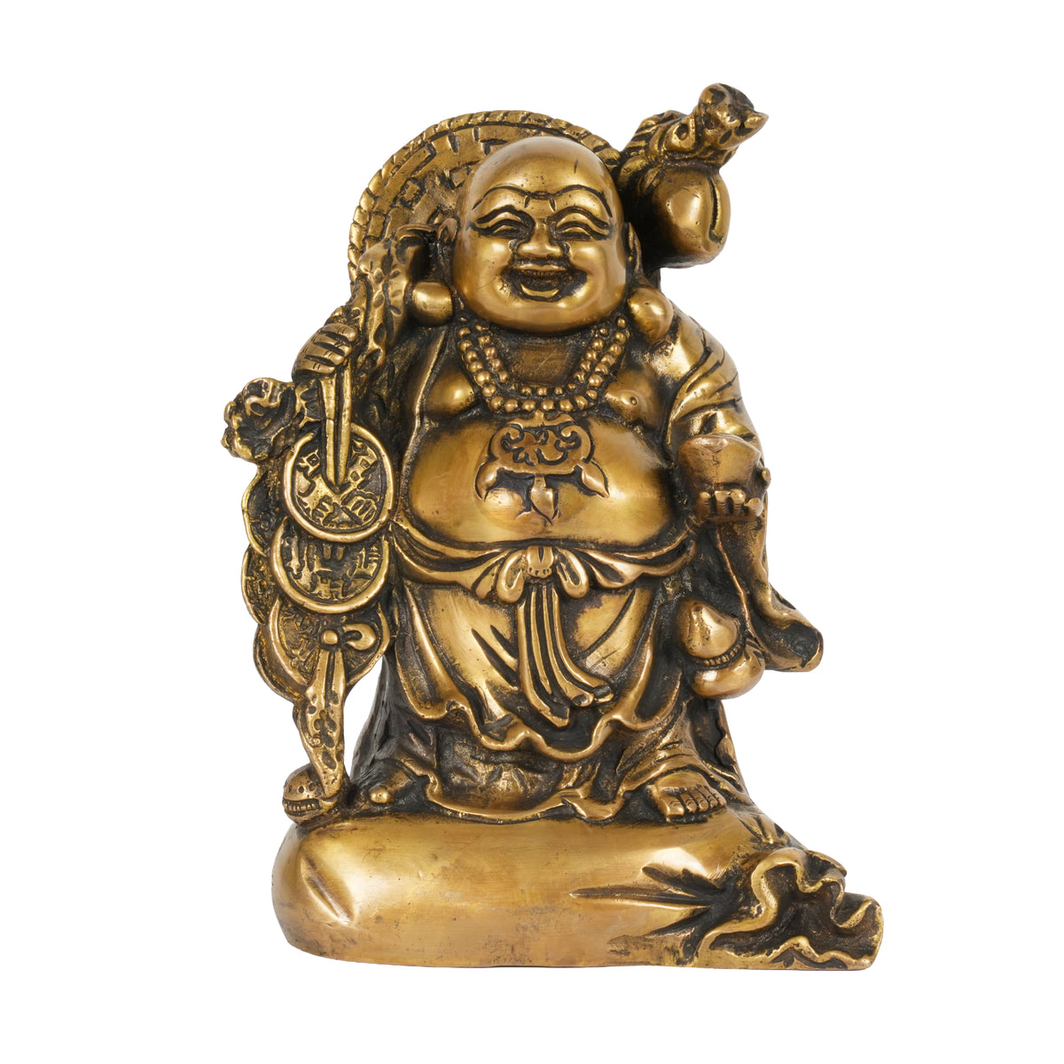 Handcrafted Traditional Brass Laughing Buddha | Prosperity Wealth Sack Figurine