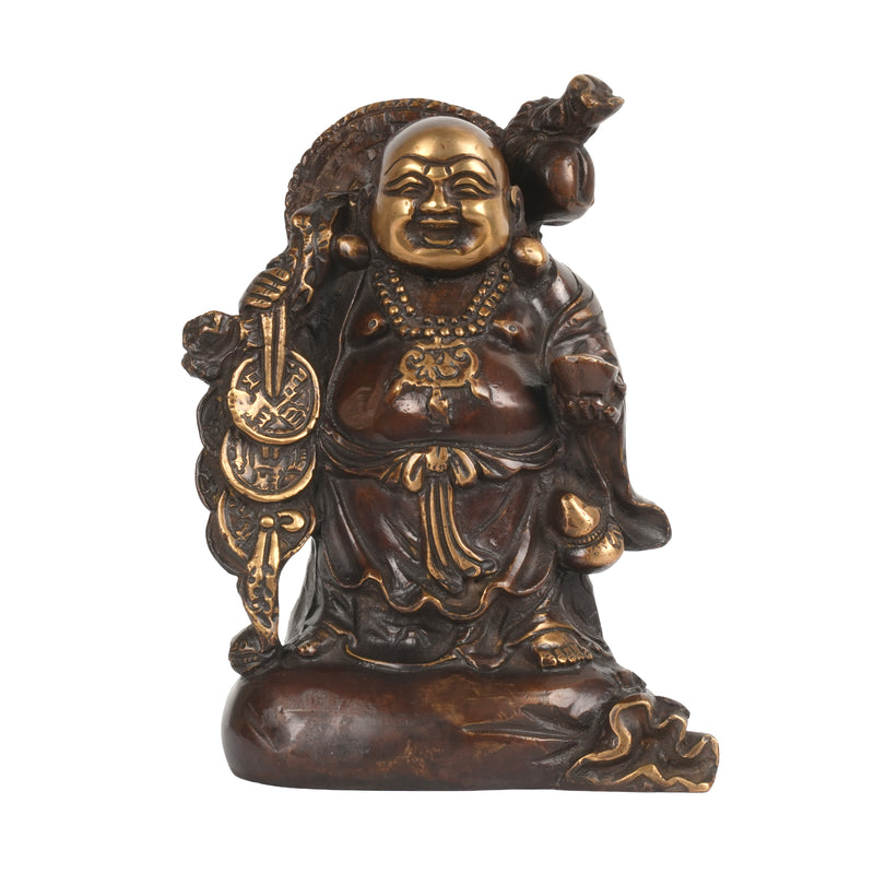 Handcrafted Traditional Brass Laughing Buddha | Antiqued Two-Tone Prosperity Figurine