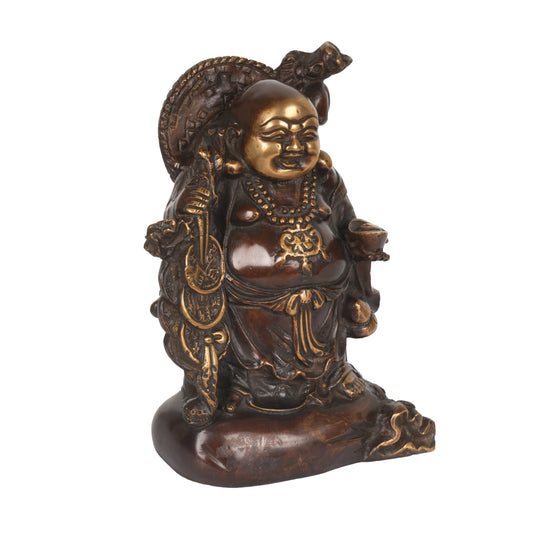 Handcrafted Traditional Brass Laughing Buddha | Antiqued Two-Tone Prosperity Figurine