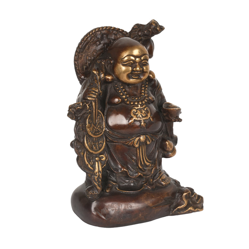Handcrafted Traditional Brass Laughing Buddha | Antiqued Two-Tone Prosperity Figurine