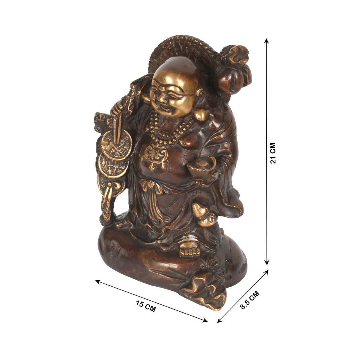 Handcrafted Traditional Brass Laughing Buddha | Antiqued Two-Tone Prosperity Figurine