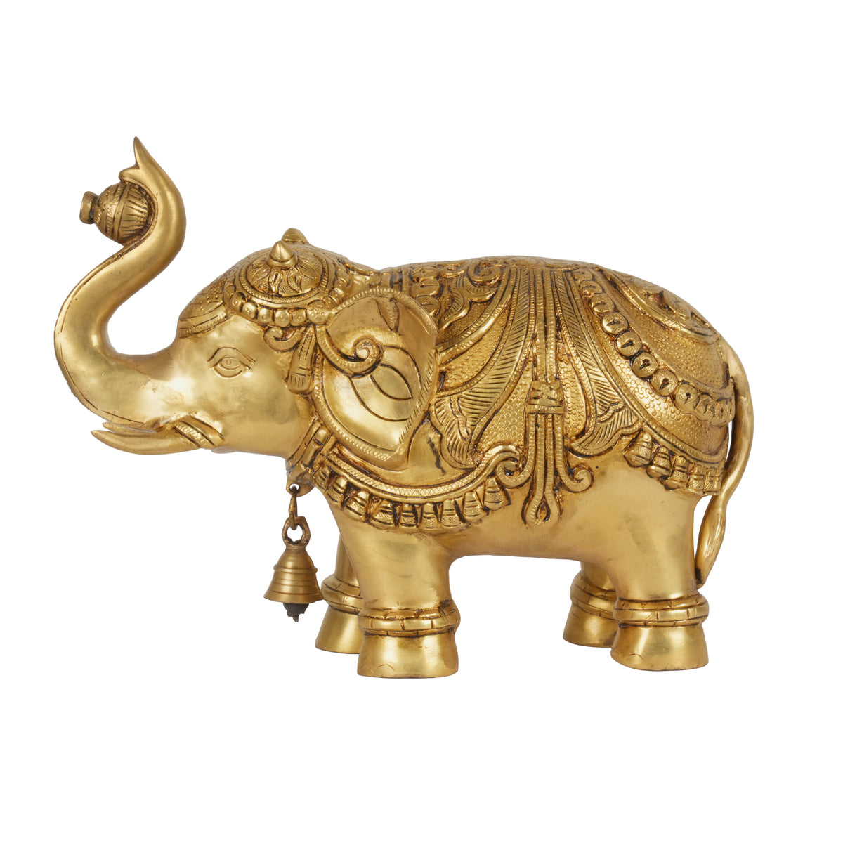 Vintage-Style Hand-Crafted Brass Procession Elephant | Raised Trunk Festive Figurine