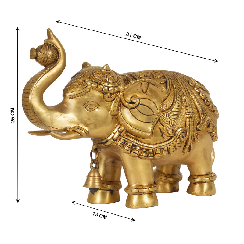 Vintage-Style Hand-Crafted Brass Procession Elephant | Raised Trunk Festive Figurine