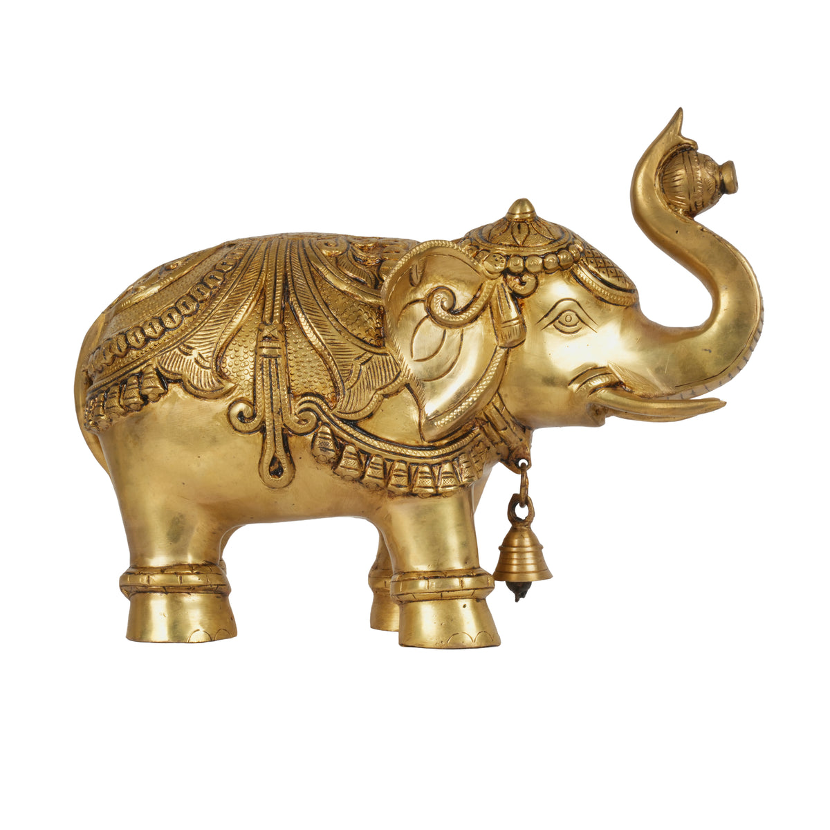Vintage-Style Hand-Crafted Brass Procession Elephant | Raised Trunk Festive Figurine
