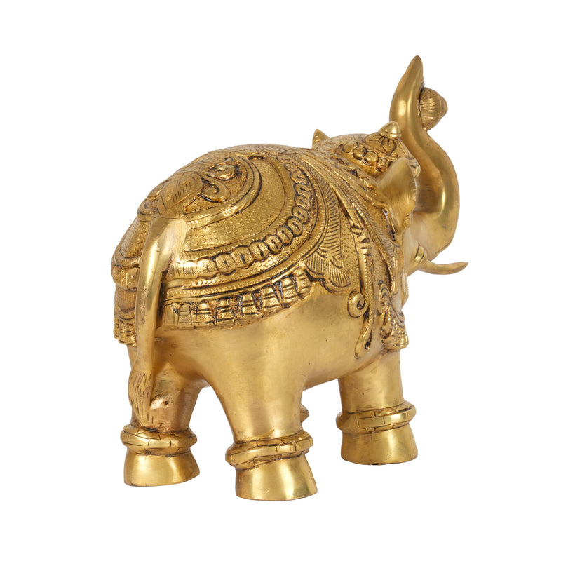 Vintage-Style Hand-Crafted Brass Procession Elephant | Raised Trunk Festive Figurine