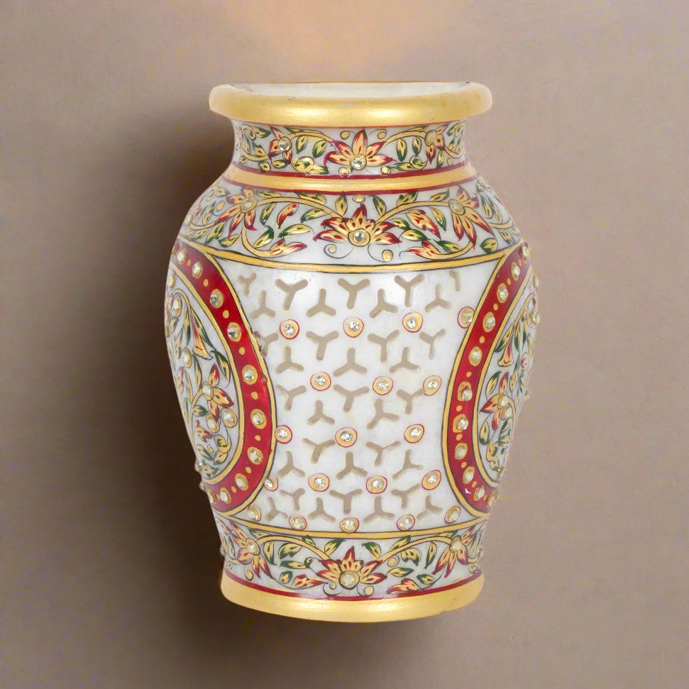 Hand-Painted Marble Decorative Vase | Ornate Indian Heritage Accent