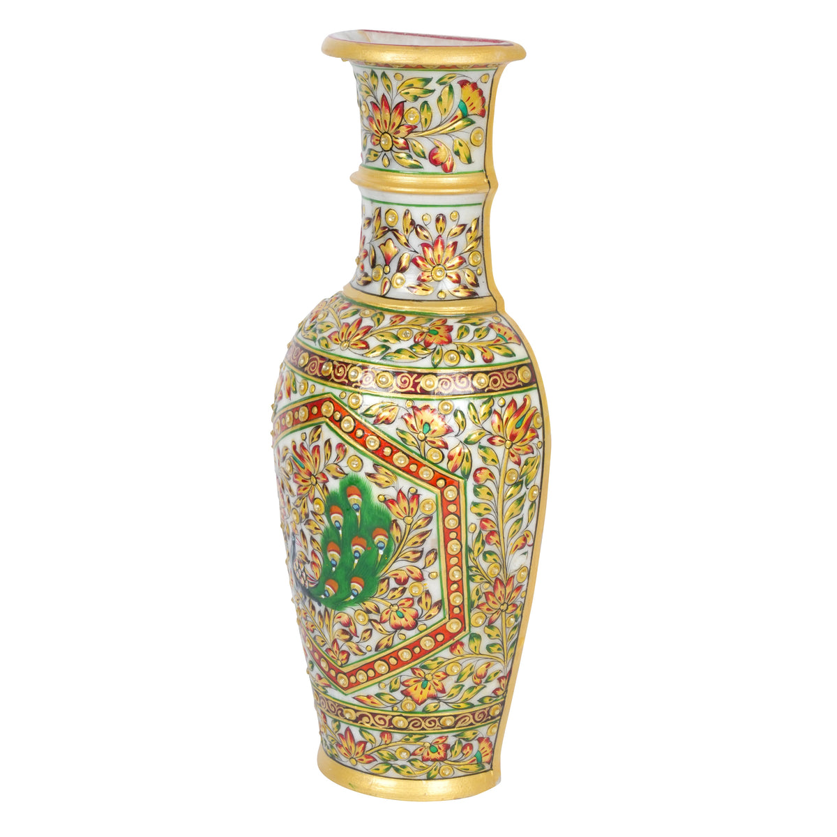 Peacock's Canvas: Hand-Painted Marble Wall Vase | Rajasthani Floral Art Decor
