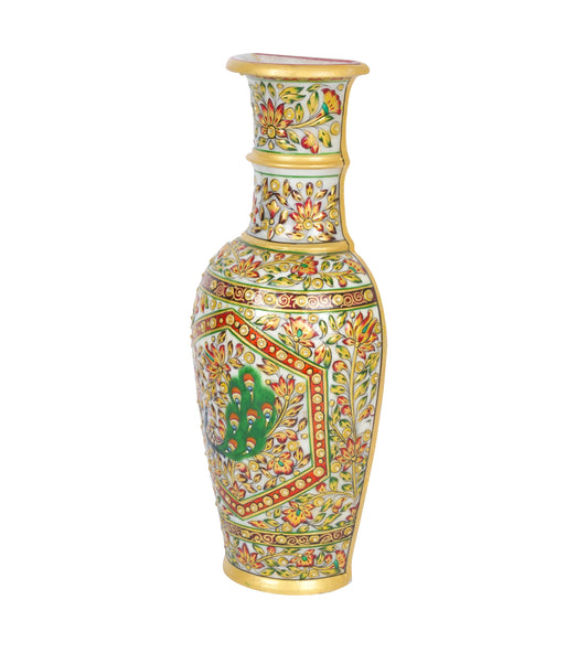 Peacock's Canvas: Hand-Painted Marble Wall Vase | Rajasthani Floral Art Decor