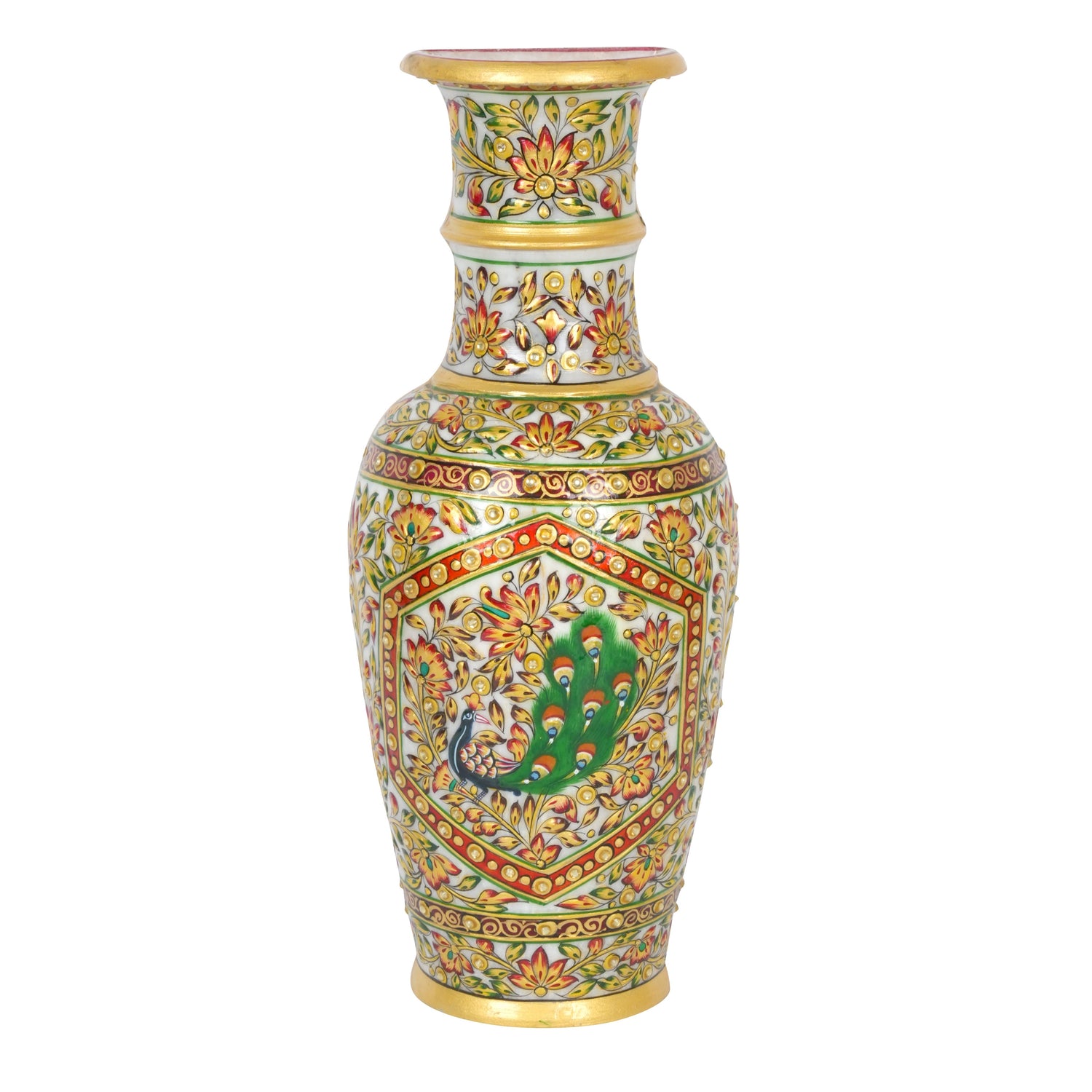 Peacock's Canvas: Hand-Painted Marble Wall Vase | Rajasthani Floral Art Decor