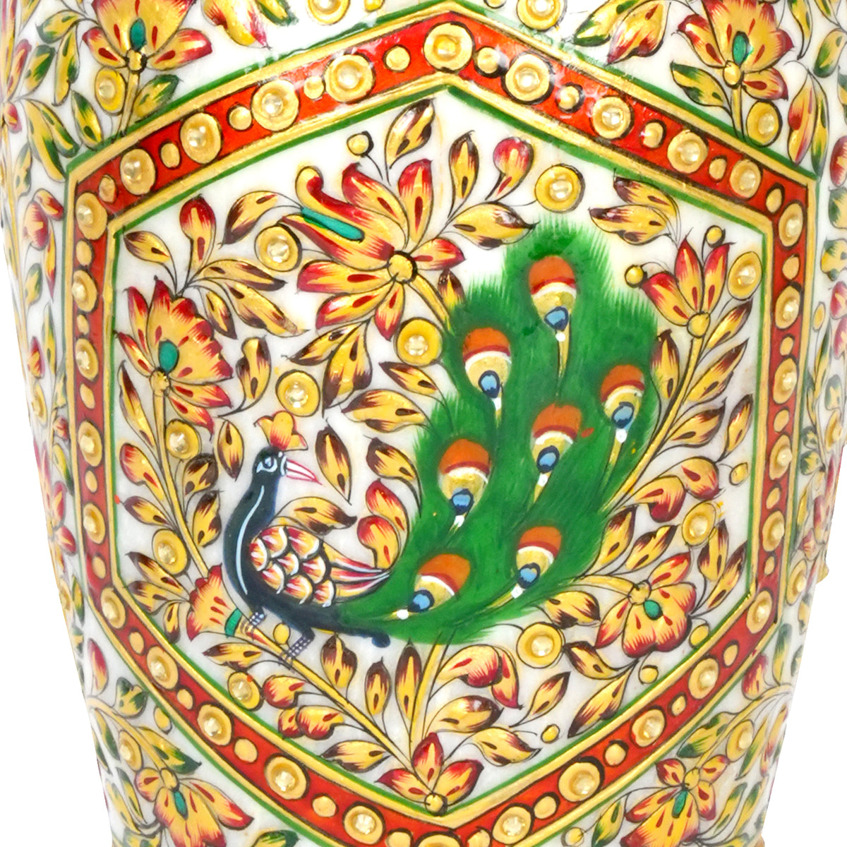 Peacock's Canvas: Hand-Painted Marble Wall Vase | Rajasthani Floral Art Decor
