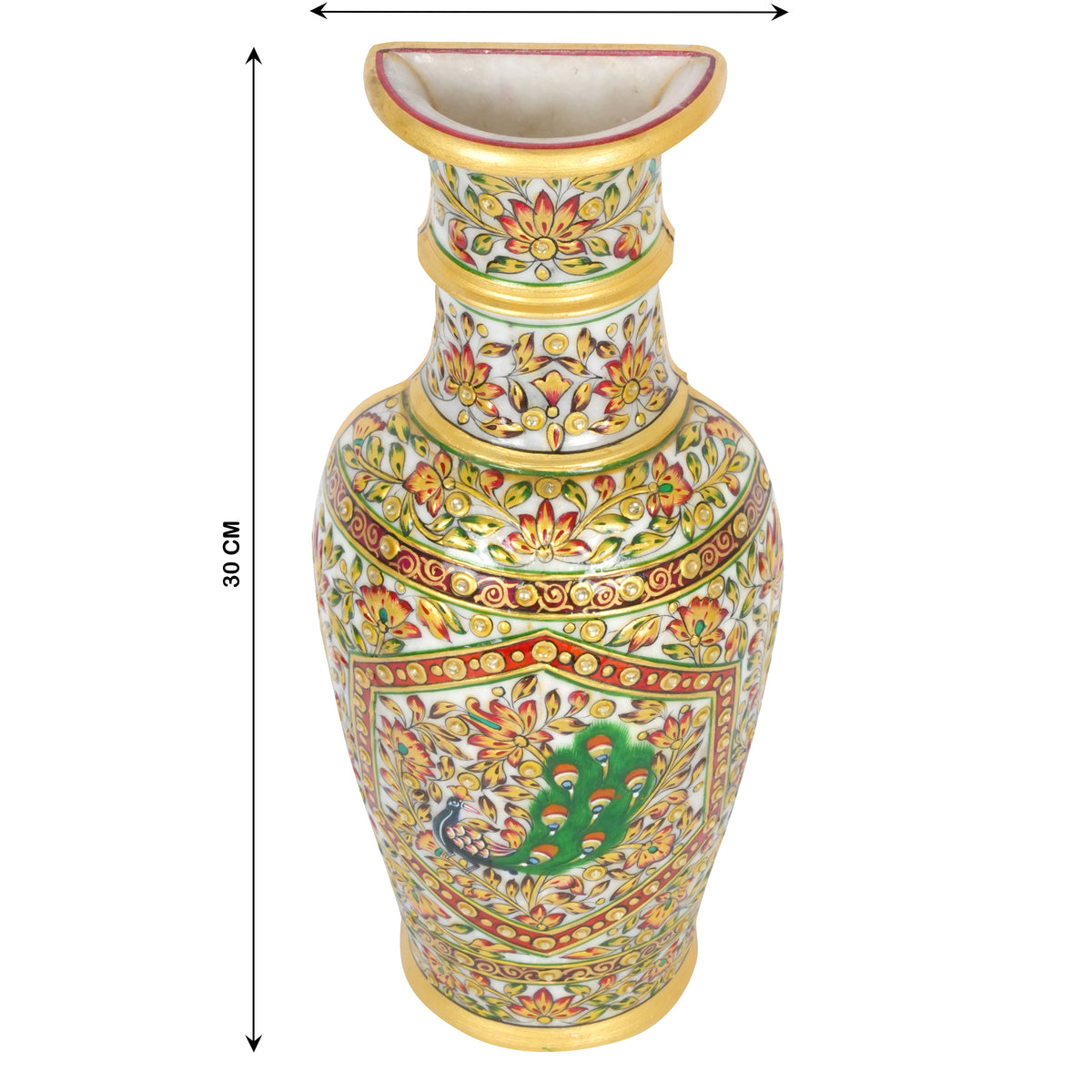Peacock's Canvas: Hand-Painted Marble Wall Vase | Rajasthani Floral Art Decor