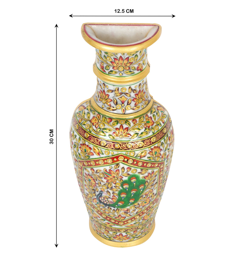 Peacock's Canvas: Hand-Painted Marble Wall Vase | Rajasthani Floral Art Decor