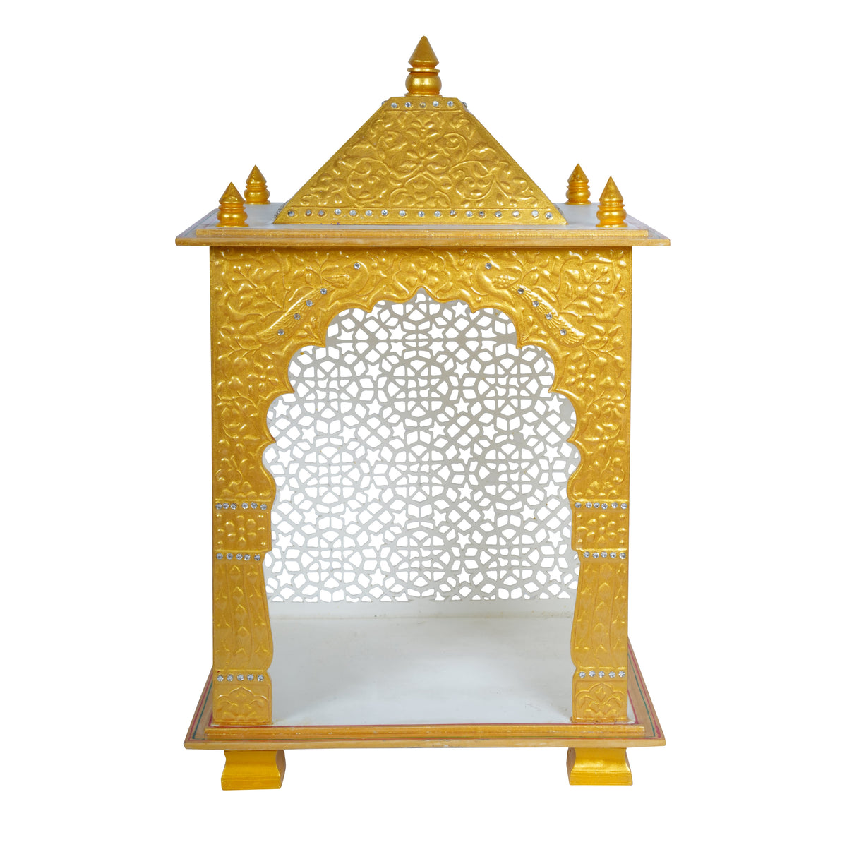 Divine Abode: Golden & White Acrylic Home Temple | Intricate Jali Mandir for Pooja