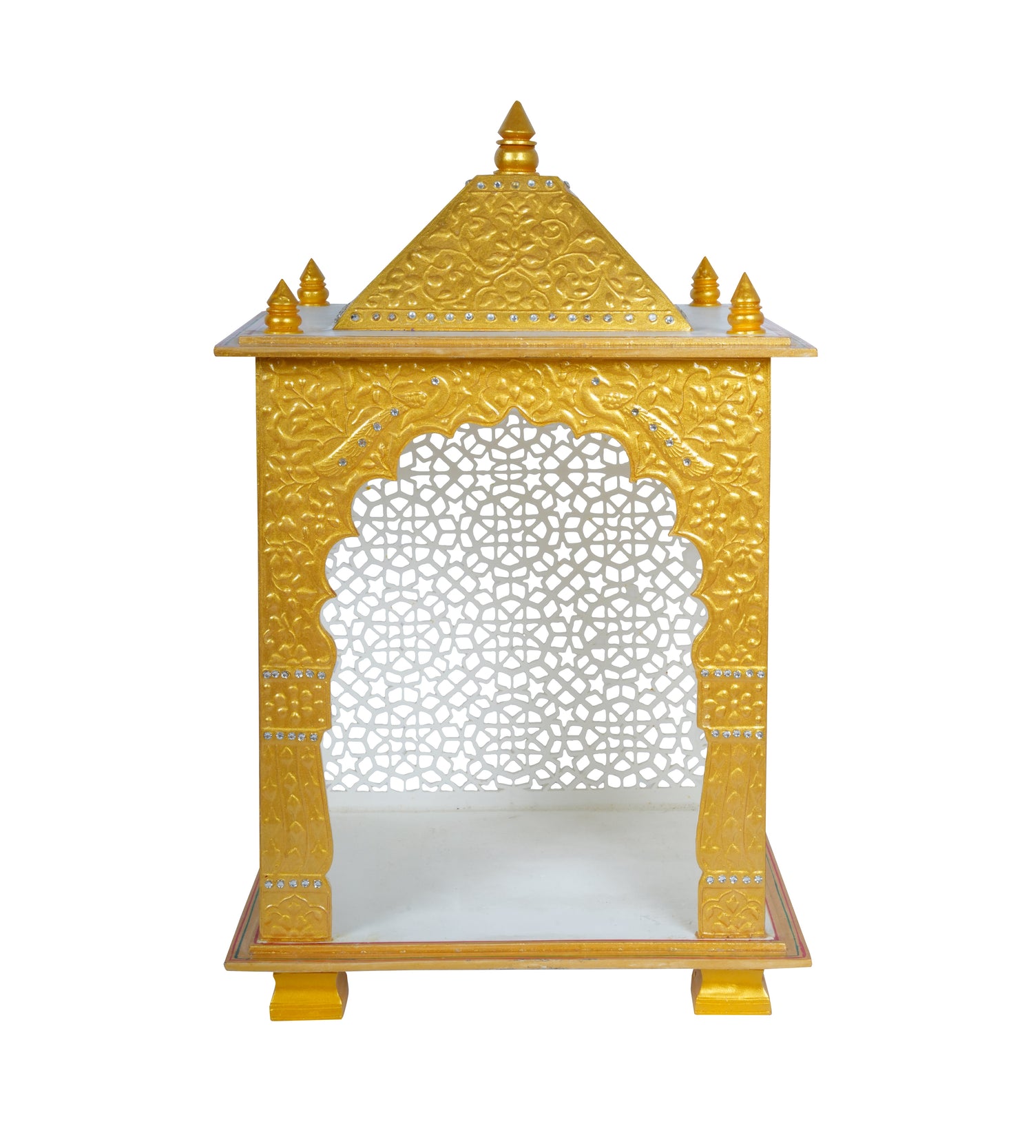 Divine Abode: Golden & White Acrylic Home Temple | Intricate Jali Mandir for Pooja