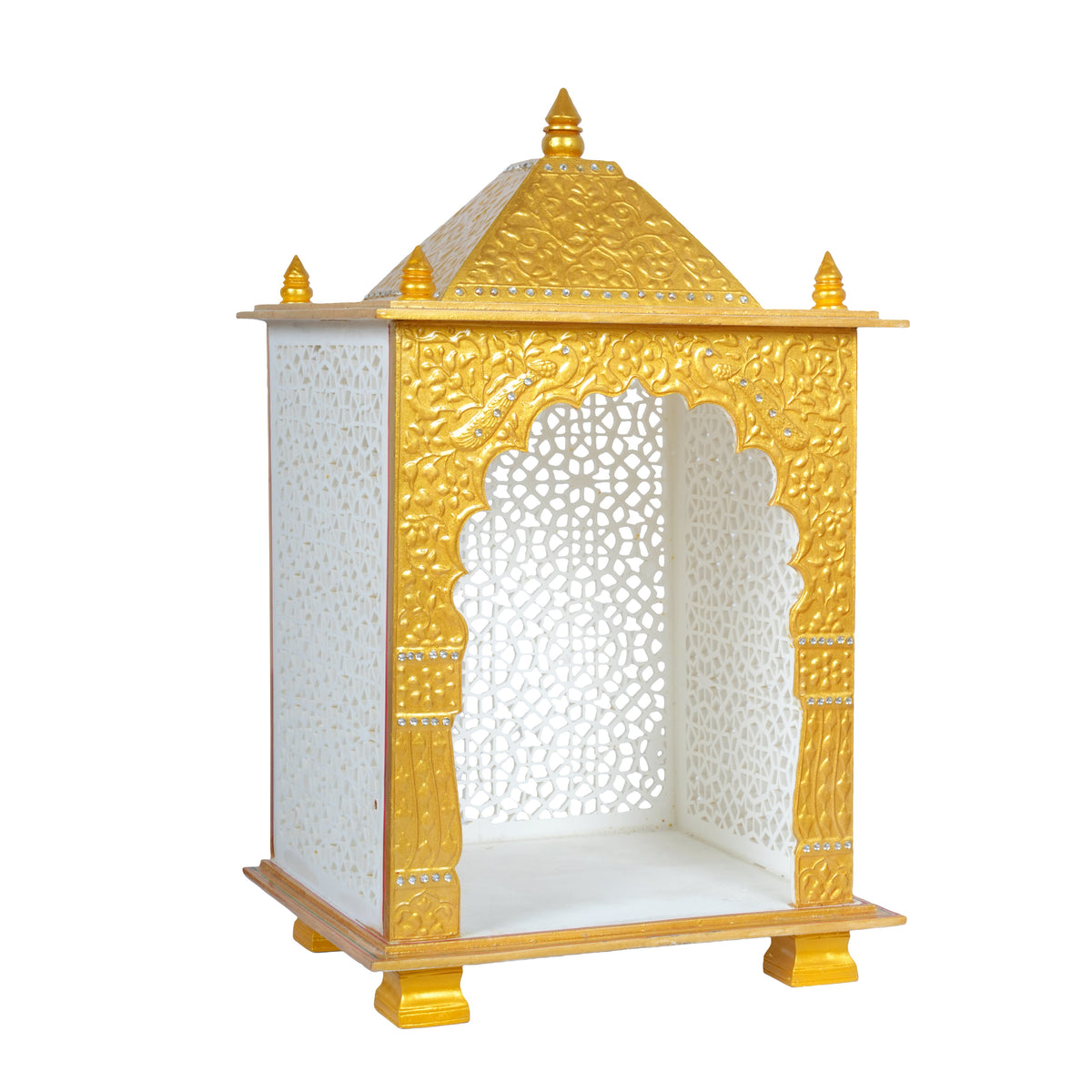 Divine Abode: Golden & White Acrylic Home Temple | Intricate Jali Mandir for Pooja