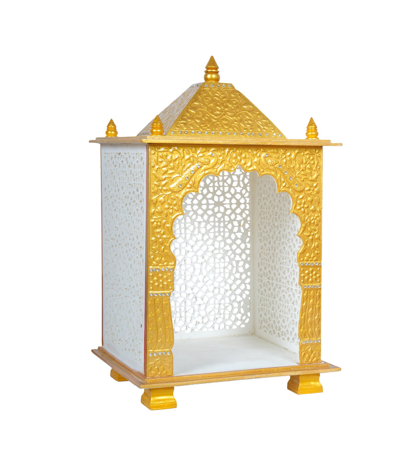 Divine Abode: Golden & White Acrylic Home Temple | Intricate Jali Mandir for Pooja