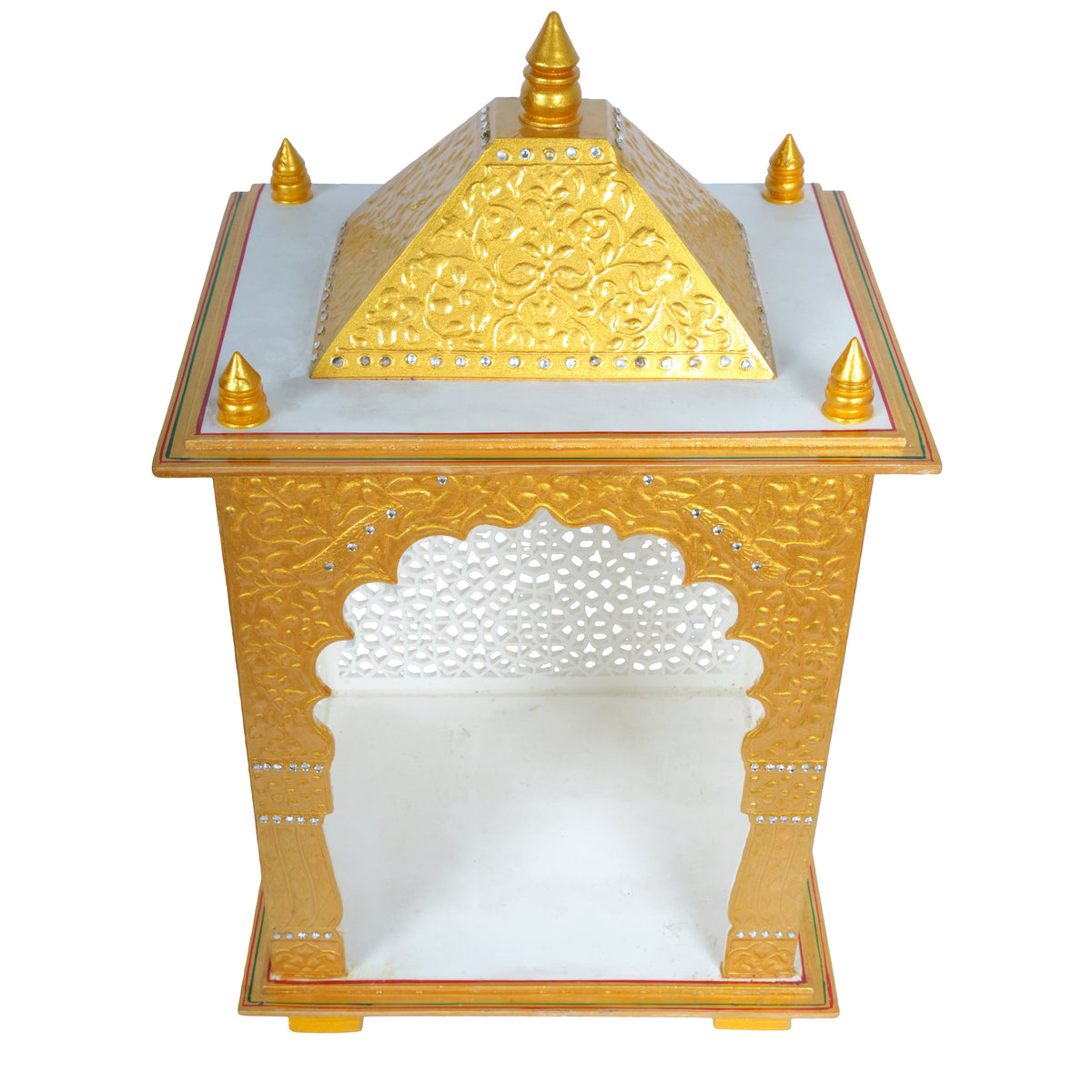 Divine Abode: Golden & White Acrylic Home Temple | Intricate Jali Mandir for Pooja