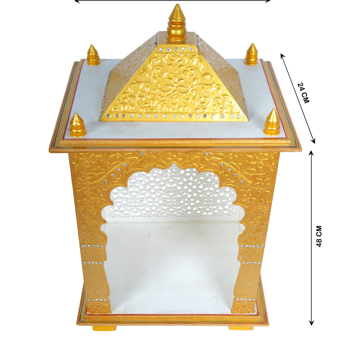 Divine Abode: Golden & White Acrylic Home Temple | Intricate Jali Mandir for Pooja