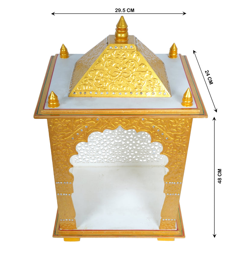 Divine Abode: Golden & White Acrylic Home Temple | Intricate Jali Mandir for Pooja