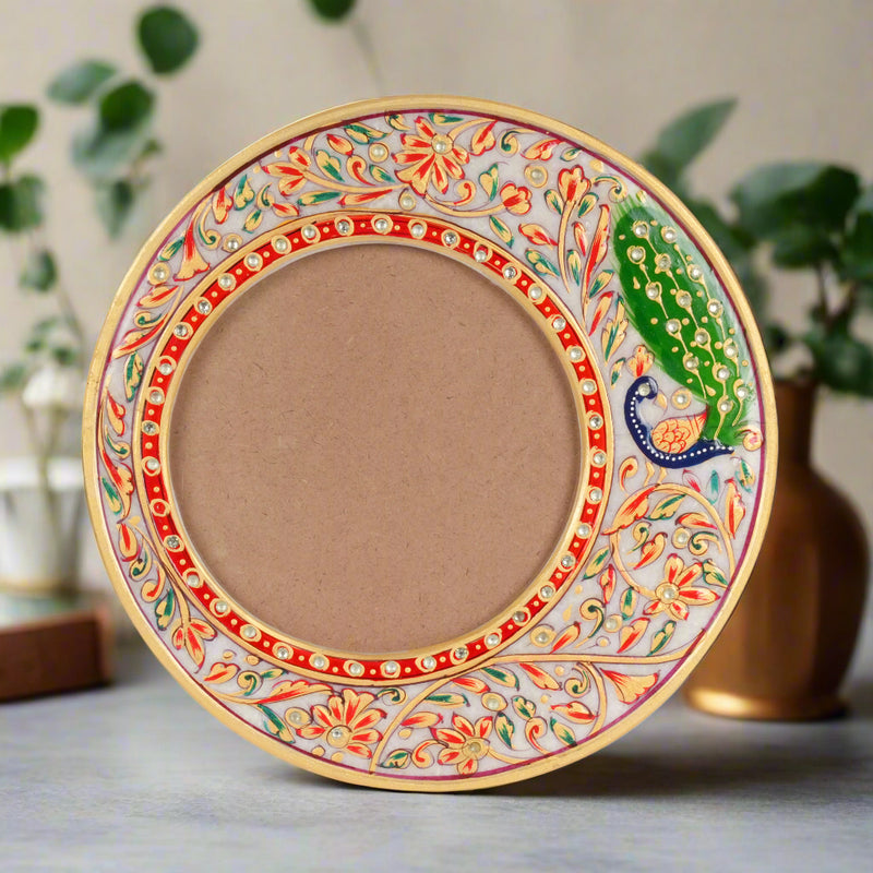 Elegant Marble Photo Frame – Handcrafted with Intricate Rajasthani Design