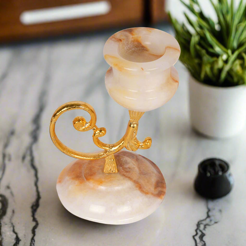 Onyx Marble Candle Holder with Gold Accents