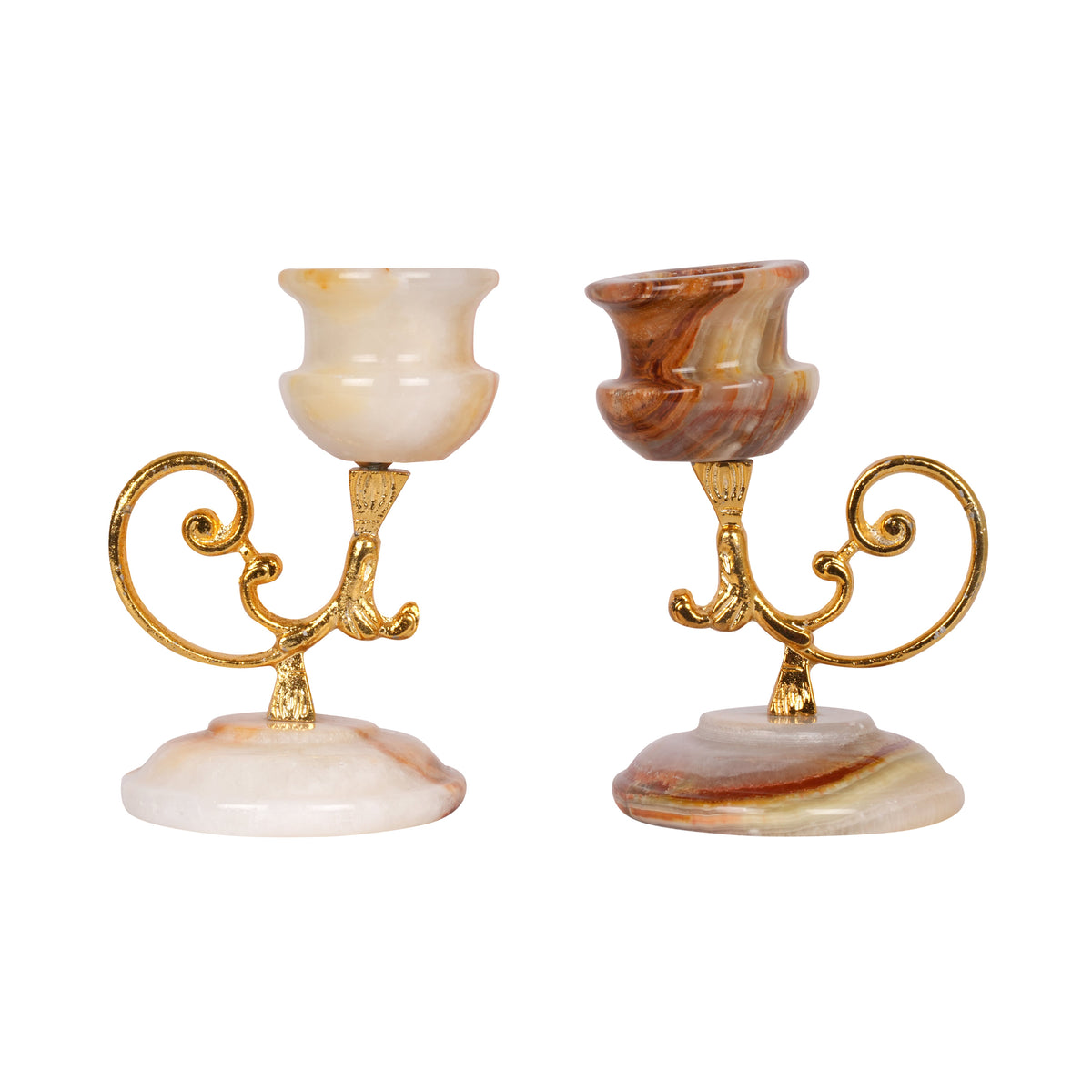 Onyx Marble Candle Holder with Gold Accents