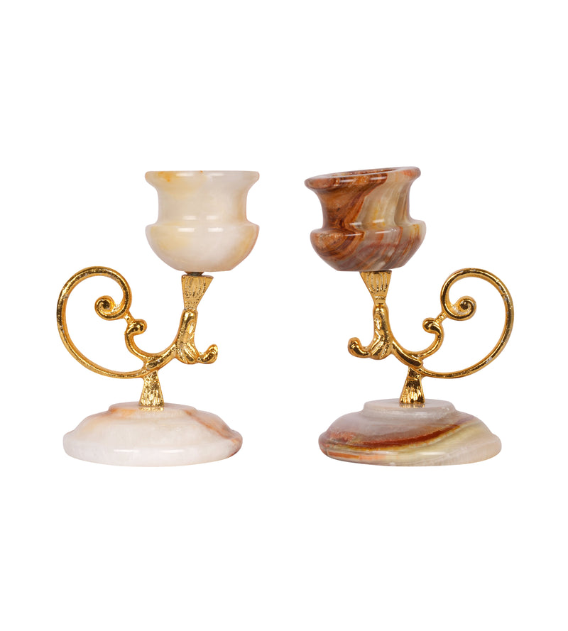 Onyx Marble Candle Holder with Gold Accents
