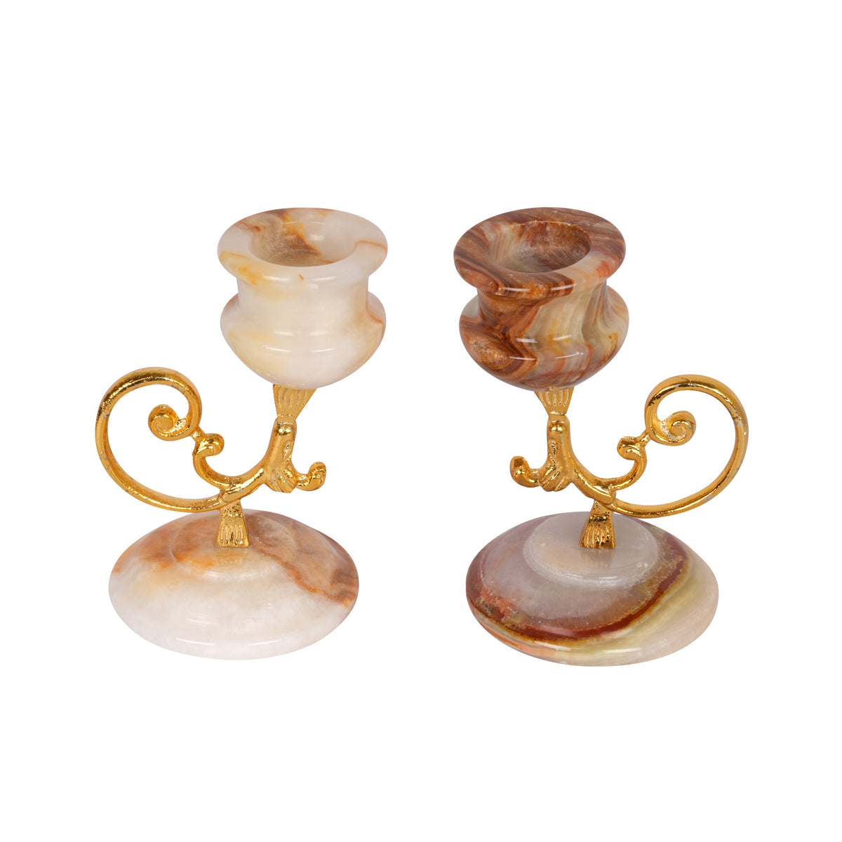Onyx Marble Candle Holder with Gold Accents