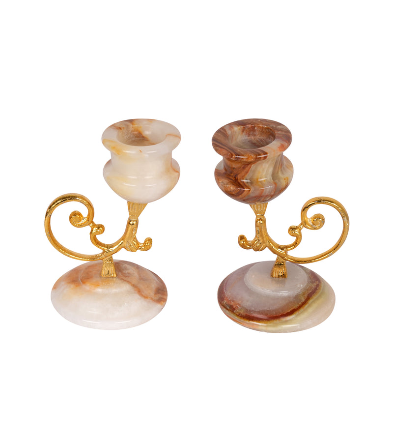 Onyx Marble Candle Holder with Gold Accents