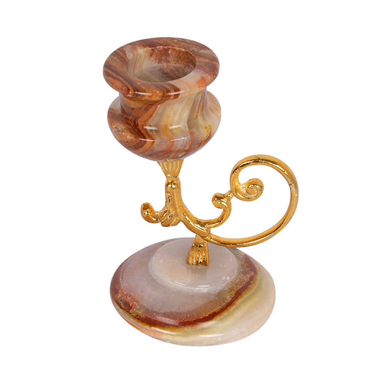 Onyx Marble Candle Holder with Gold Accents